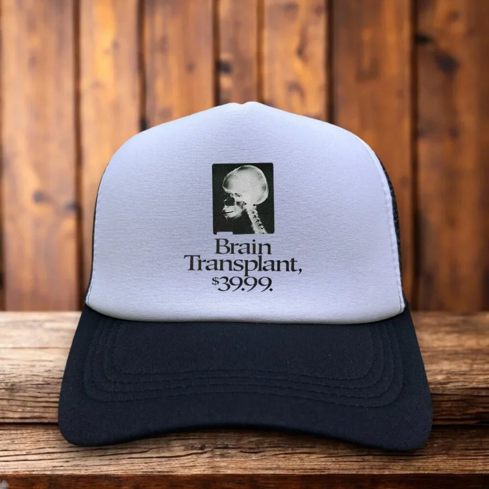 Brain Transplant $39.99 Mens Trucker Hat Black Punk Rock Funny Meme Gift Cap